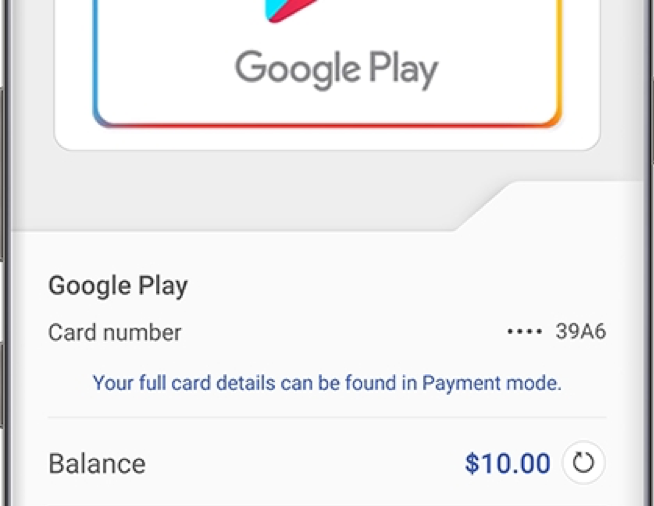 Screenshot of an example of the balance inquiry option in Samsung Pay